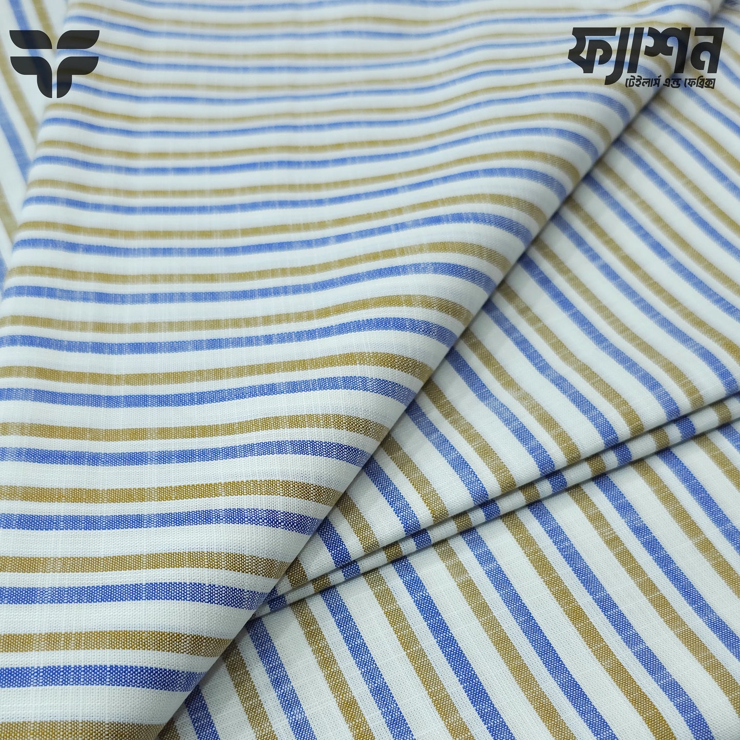 Arvind 100% Cotton Shirting – Blue & Gold Stripe