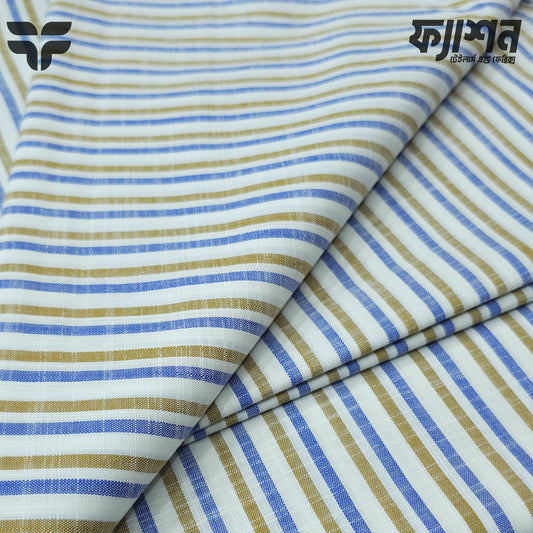 Arvind 100% Cotton Shirting – Blue & Gold Stripe