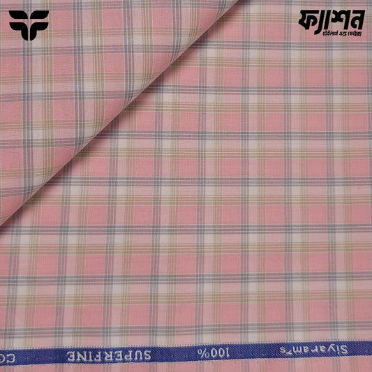 Siyaram's 100% Superfine Cotton Shirting – Pink Plaid